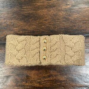 Michael Kors Tan Knit Headband with Gold Buttons
